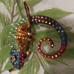 Large Multi Colored Rhinestone Chameleon Brooch/ Necklace